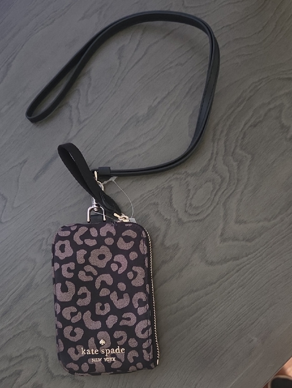 kate spade Black Leopard Print Landyard/card Holder